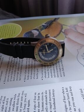 Invicta Black Strap Watch with Gold Bezel and Blue Dial